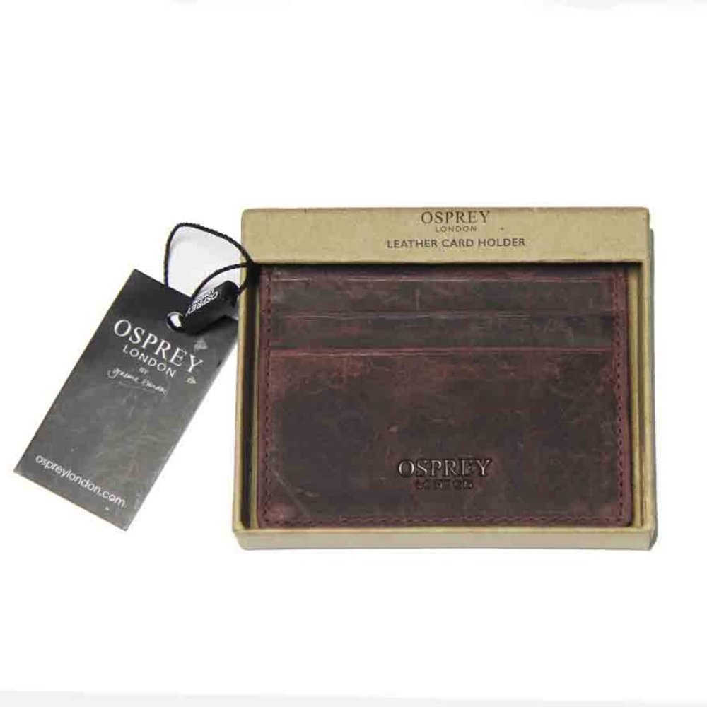 Osprey London Credit Card Holder Calf Leather Brown Aged Look Wesley Men's